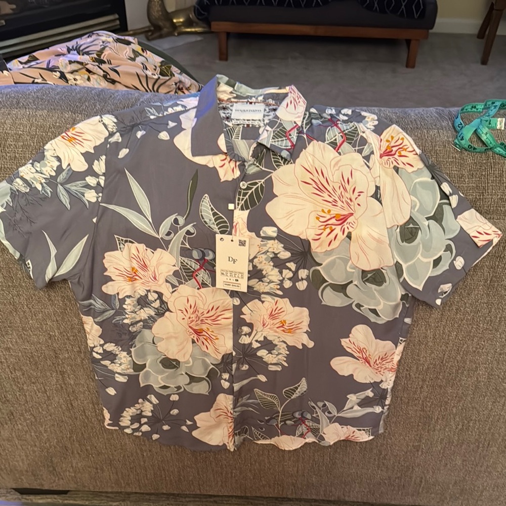 Men’s Size XL Denim & Flower Ricky Singh Floral Button Down Shirt